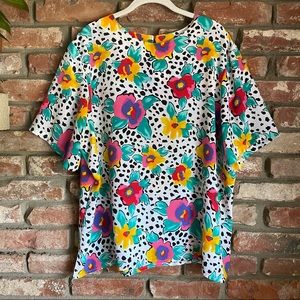 Liz Baker Blouse Floral Dalmatian Mix Print Top